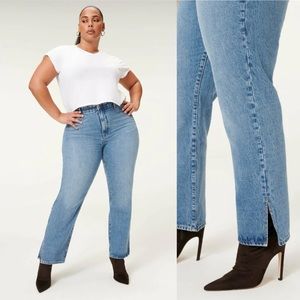NEW! GOOD AMERICAN Good Boy Jeans BLUE941 High Rise Boyfriend Ankle Slit 8 / 29